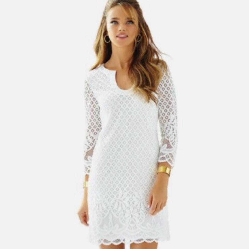 Lilly Pulitzer Mara Resort White Paradise Island Engineered Lace Dress